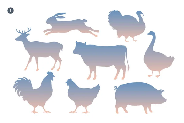 Conjunto Siluetas Animales Silueta Animales Sobre Fondo Blanco Plantilla Diseño — Vector de stock