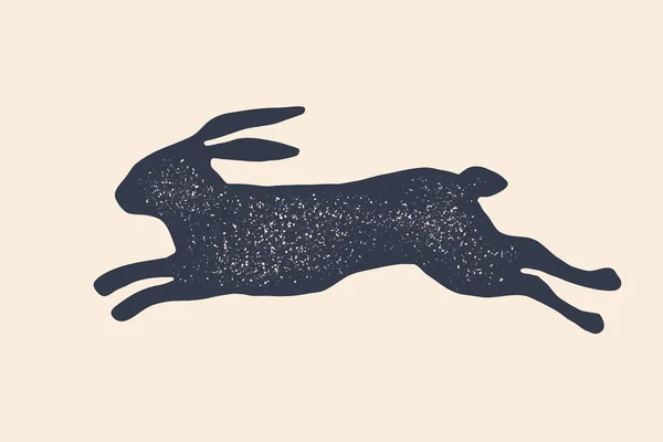 Rabbit Hare Silhouette Vintage Logo Retro Print Poster Butchery Meat — Stock Vector