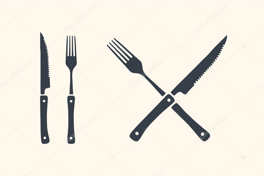 Set of butcher meat knife, fork for butcher shop and design butcher themes