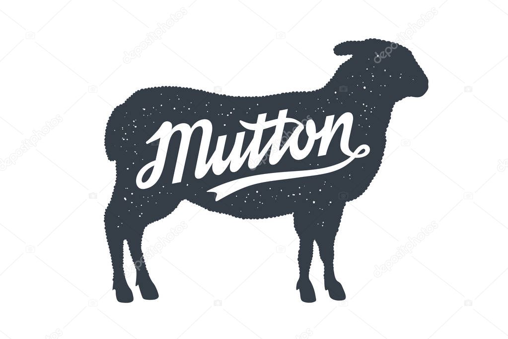 Poster for Butchery shop, sheep silhouette with lettering text typography Mutton