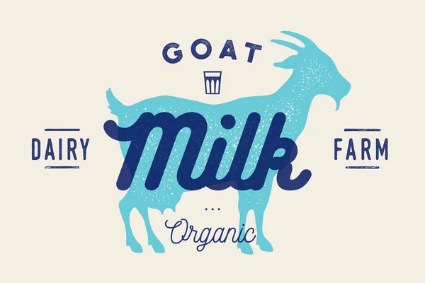 Milk Goat Logo Goat Silhouette Text Milk Dairy Farm Organic — Stock Vector