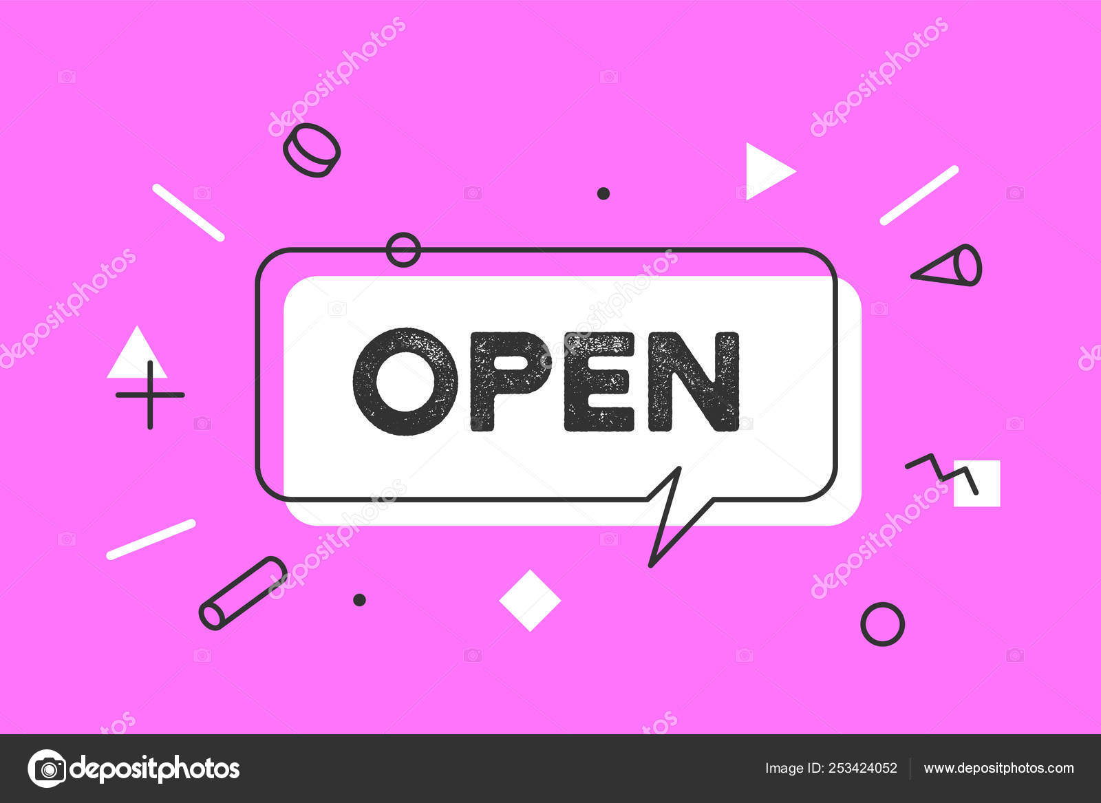 Open Banner Speech Bubble Poster Sticker Concept Memphis Geometric
