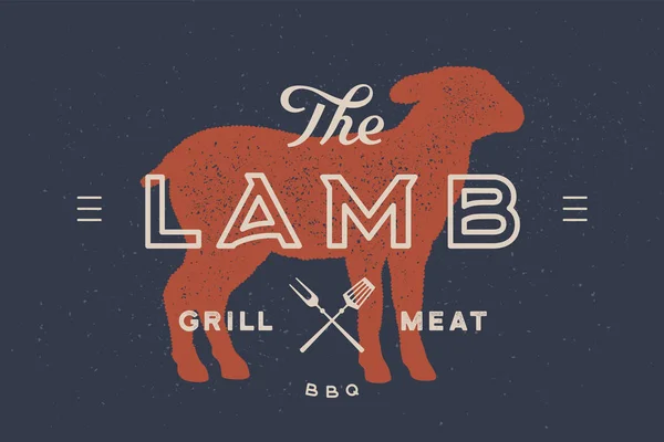 Lamb Logo Lamb Sheep Silhouette Text Lamb Grill Meat Bbq — Stock Vector
