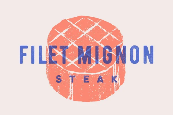 Steak Filet Mignon Cartel Con Silueta Filete Texto Filet Mignon — Vector de stock