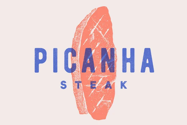 Steak Picanha Poster Met Steak Silhouet Tekst Picanha Biefstuk Logo — Stockvector