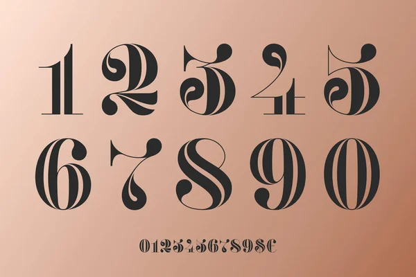 古典の数字のフォントはフランス スタイル ディドや Didone 現代的な幾何学的なデザインです 美しいエレガントな数字 ドルとユーロのシンボル ヴィンテージやレトロ表記 ベクトル図 — ストックベクタ