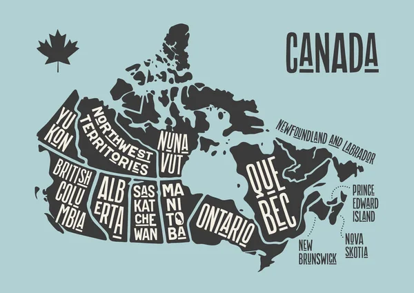 Mapa Canadá Mapa Carteles Provincias Territorios Canadá Impresión Blanco Negro — Archivo Imágenes Vectoriales