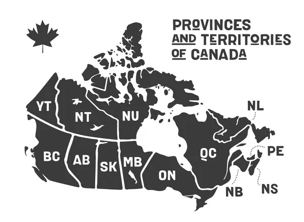 Mapa Kanady Titulní Mapa Provincií Teritorií Kanady Černobílá Tisková Mapa — Stockový vektor
