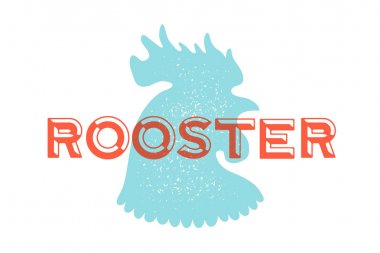 Horoz, kümes hayvanları. Vintage logosu, retro baskı, metin tipografi Horoz, horoz silueti ile Kasaplık et dükkanı için poster. Etiket şablonu kümes hayvanları, tavuk. Vektör İllüstrasyonu