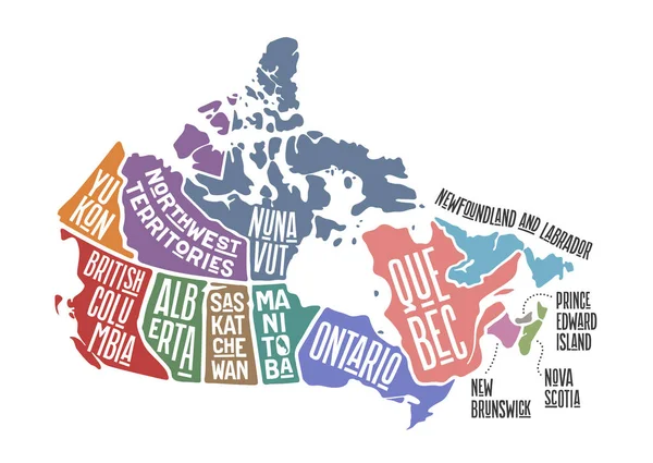 Kaart Canada Poster Kaart Van Provincies Territoria Van Canada Zwart — Stockvector