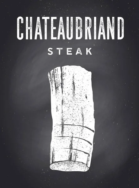 Hússzelet Chalkboard Poszter Steak Silhouette Szöveg Chateaubriand Steak Tipográfia Konyhai — Stock Vector