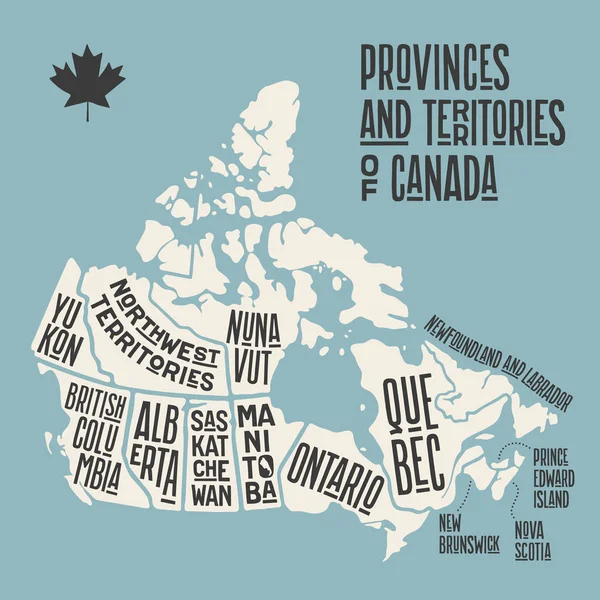 Карта Канади Карта Плакатів Провінцій Територій Канади Чорно Біла Друкована — стоковий вектор