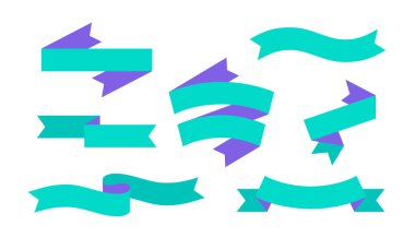 Kurdele Bayrağı. Metin için basit kurdele pankartı seti, cümle. Beyaz arka planda renk izole edilmiş eski moda siluet kurdele. Tasarım iletisi için grafiksel ögeler. Vektör İllüstrasyonu