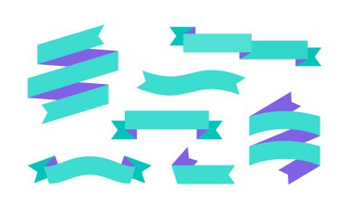 Kurdele Bayrağı. Metin için basit kurdele pankartı seti, cümle. Beyaz arka planda renk izole edilmiş eski moda siluet kurdele. Tasarım iletisi için grafiksel ögeler. Vektör İllüstrasyonu