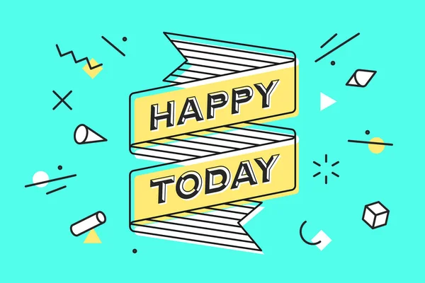 Щасливий Сьогодні Урожай Стрічки Банер Малюнок Стилі Лінії Текстом Щасливий — стоковий вектор