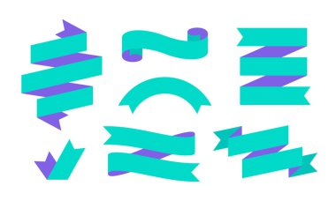 Kurdele Bayrağı. Metin için basit kurdele pankartı seti, cümle. Beyaz arka planda renk izole edilmiş eski moda siluet kurdele. Tasarım iletisi için grafiksel ögeler. Vektör İllüstrasyonu