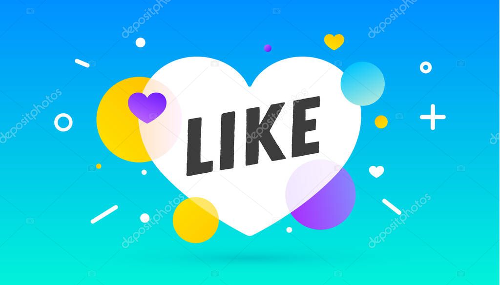 Like, speech bubble. Notifications icon Like, banner, speech bubble, poster and sticker concept, geometric style with text Like, icon with heart. Explosion burst design. Vector Illustration