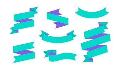 Kurdele Bayrağı. Metin için basit kurdele pankartı seti, cümle. Beyaz arka planda renk izole edilmiş eski moda siluet kurdele. Tasarım iletisi için grafiksel ögeler. Vektör İllüstrasyonu