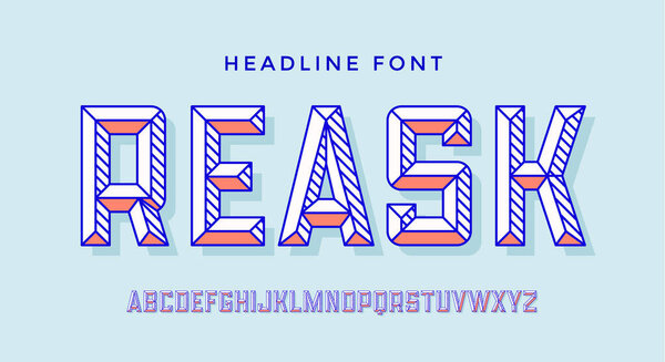3D Modern Font . Colorful modern line alphabet and 3d font. Bold uppercase retro letters with facet. Type, typography line letters latin font. Hand-drawn modern font for headline. Vector Illustration