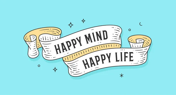 Happy Mind Happy Life Nastro Vintage Old School Biglietto Auguri — Vettoriale Stock