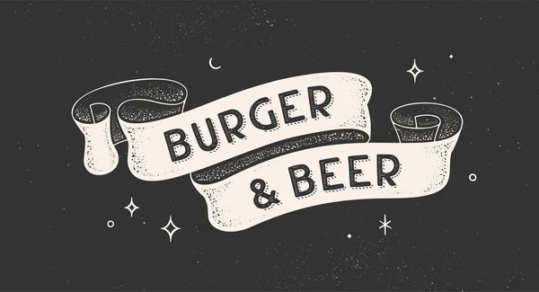 Hamburguesa Cerveza Cinta Vintage Con Texto Burger Beer Banner Vintage — Archivo Imágenes Vectoriales