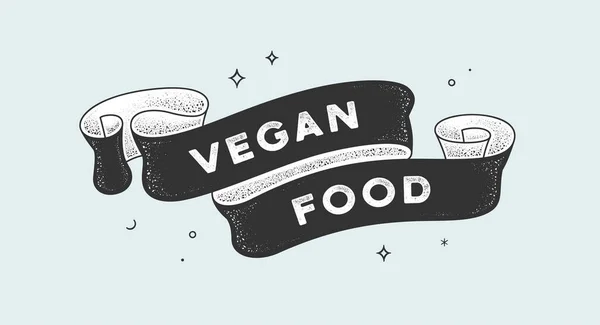 Comida Vegan Fita Vintage Com Texto Vegan Food Banner Vintage — Vetor de Stock