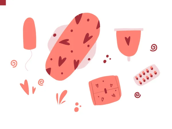 Kadın hijyen deseni, beyaz arka planda pembe elementler.