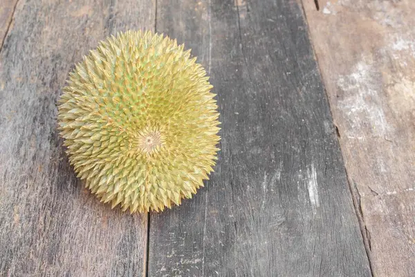 Durian Rijp Fruit Heeft Thorn Close Achtergrond Van Het Houten — Stockfoto