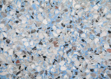 Doku, Terrazzo mermer yüzey zemin desen ve arka plan için mavi renk taş duvar