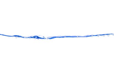 Su sıçrama mavi mürekkep ve hava kabarcıkları kopya alanı ile beyaz arka plan üzerinde hareket göster