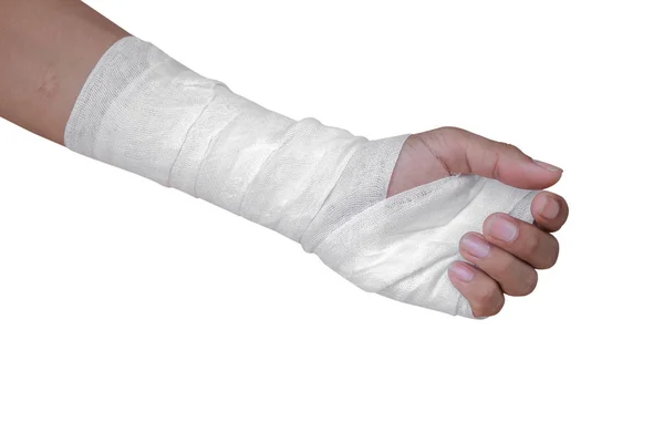 Gauze Bandage Patient Hand Wrap Injury Isolated White Background Clipping — Stock Photo, Image