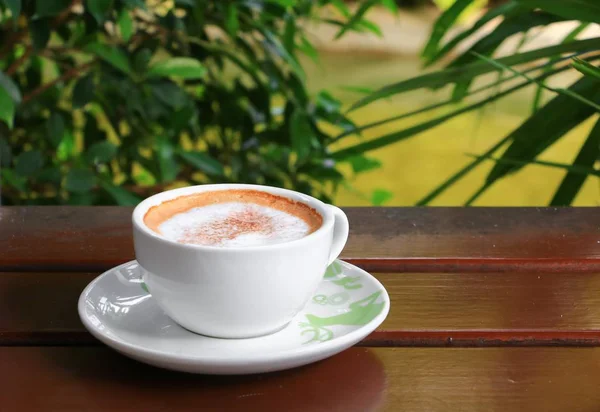 Capuchino Café Sobre Fondo Del Suelo Madera — Foto de Stock