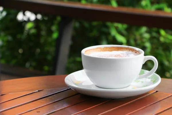 Kaffee Cappuccino Auf Dem Holzboden Hintergrund — Stockfoto