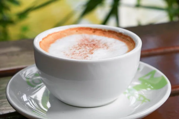 Coffee Cappuccino Wood Floor Background — Stock Photo, Image