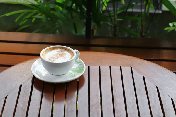 Coffee Cappuccino Wood Floor Background — Stock Photo, Image