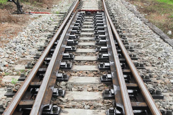 railway track on gravel  for train transportation: Select focus with shallow depth of field :