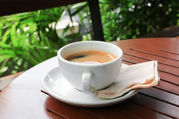 Kaffee Cappuccino Auf Dem Holzboden Hintergrund — Stockfoto