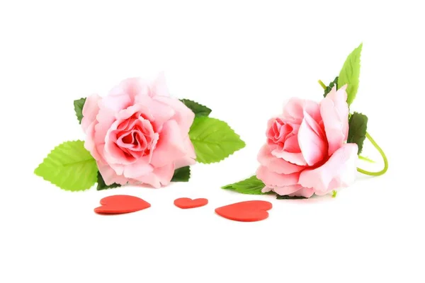 Hart Rood Met Rose Roze Witte Achtergrond Valentine Dag Concept — Stockfoto