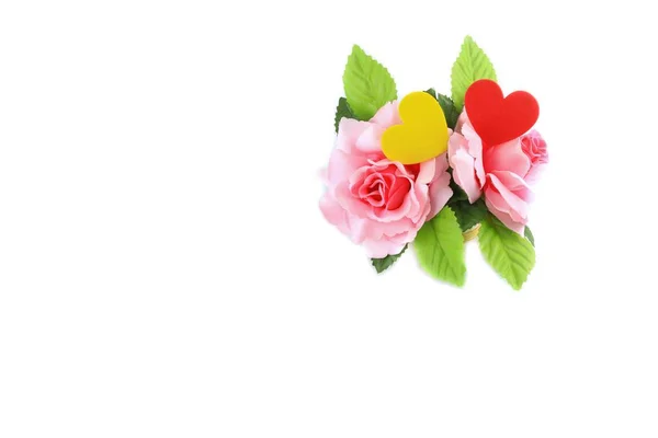 Heart Yellow Red Rose Pink White Background Valentine Day Concept — Stock Photo, Image