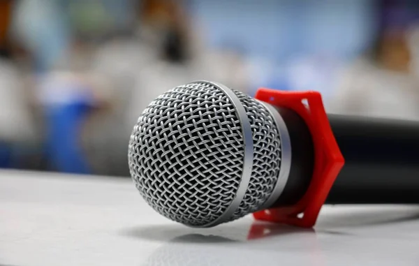 Microphone Close Conference Room Select Focus Shallow Depth Field — Stock Photo, Image