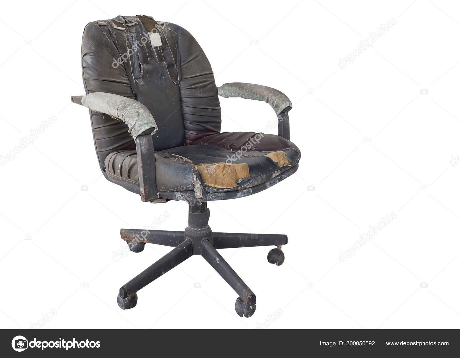 Black Office Chair Old Damage Leather Dirty Isolated White Background —  Stock Photo © Pramot #200050592, image size:1600x1243