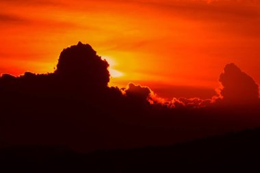 günbatımı güzel renkli manzara siluet ağaç dağ ve gökyüzünde twilight saat