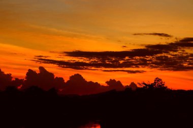günbatımı güzel renkli manzara siluet ağaç dağ ve gökyüzünde twilight saat