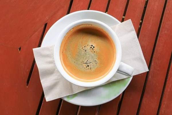 Cafea Espresso Închide Fundal Lemn — Fotografie, imagine de stoc