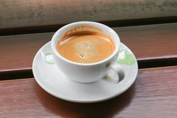 Coffee Espresso Close Wood Background — Stock Photo, Image