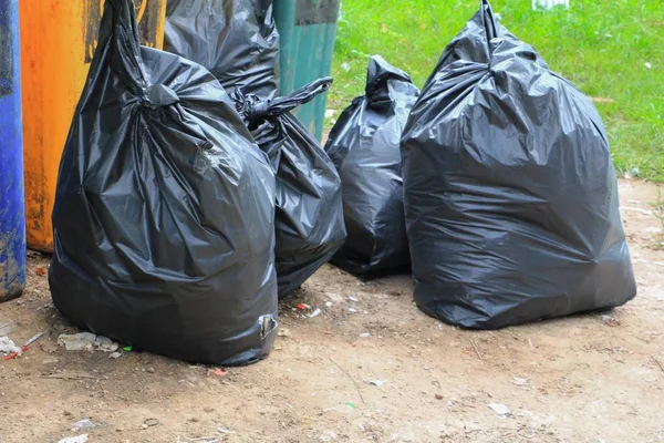 Siyah çöp torbası yol kenarı şehir kazık