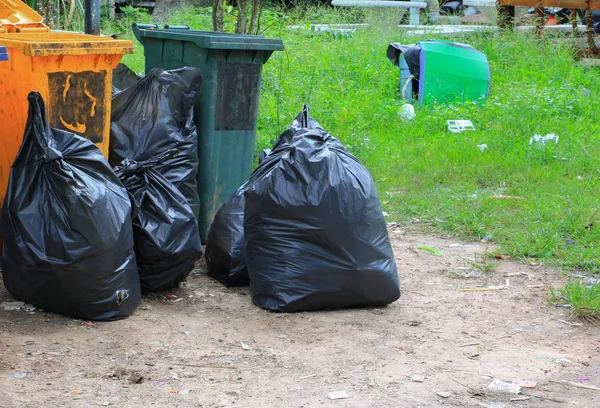 Pile Black Garbage Bag Roadside City — Stock Photo, Image