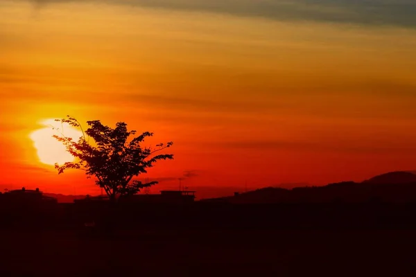 Sunset Beautiful Colorful Landscape Blue Sky Evening Nature Twilight Time — Stock Photo, Image