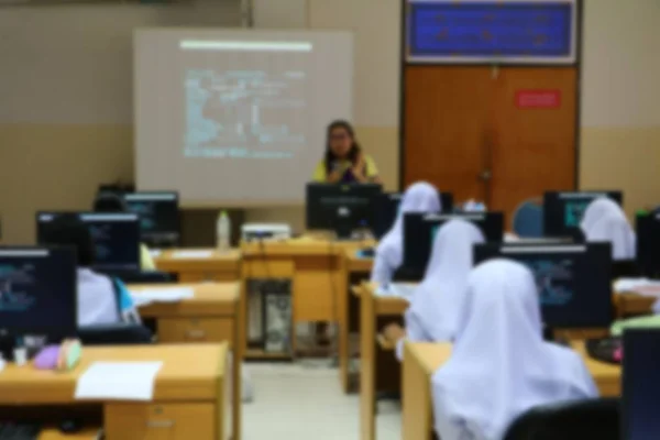 Focus Blur Student Teacher Learning Business Technology Desktop Computer Classroom — Stock Photo, Image