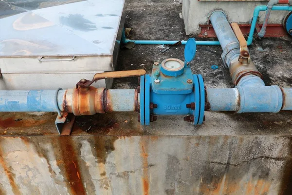 Plumbing Main Tube Water Leak Old Tap Pipe Steel Rust — Stock Photo, Image